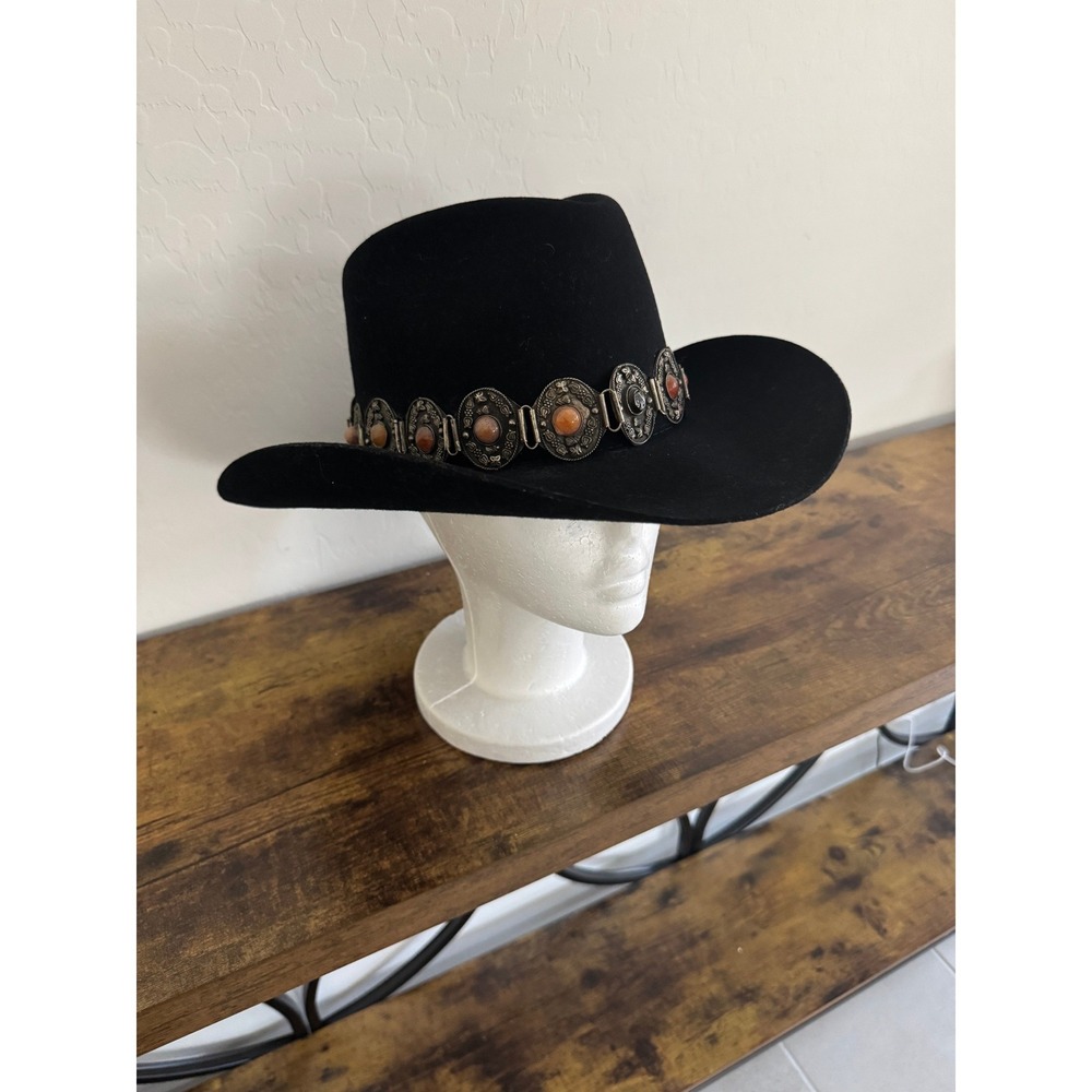 Resistol Bradford Western Black Pure Wool Cowboy Hat Concho Band Mens